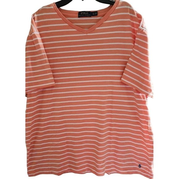 Mens Polo Ralph Lauren Short Sleeve Striped Peach Orange  XL Xlarge T-Shirt Logo - Picture 1 of 8